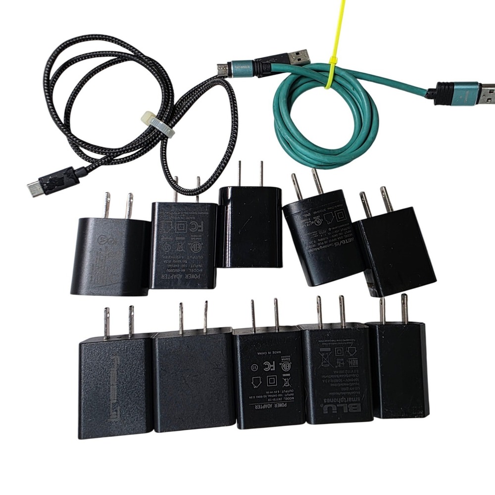 10 USB Wall Charger Power Adapters with‎ 2 Micro USB Cables BLU Flypower W4